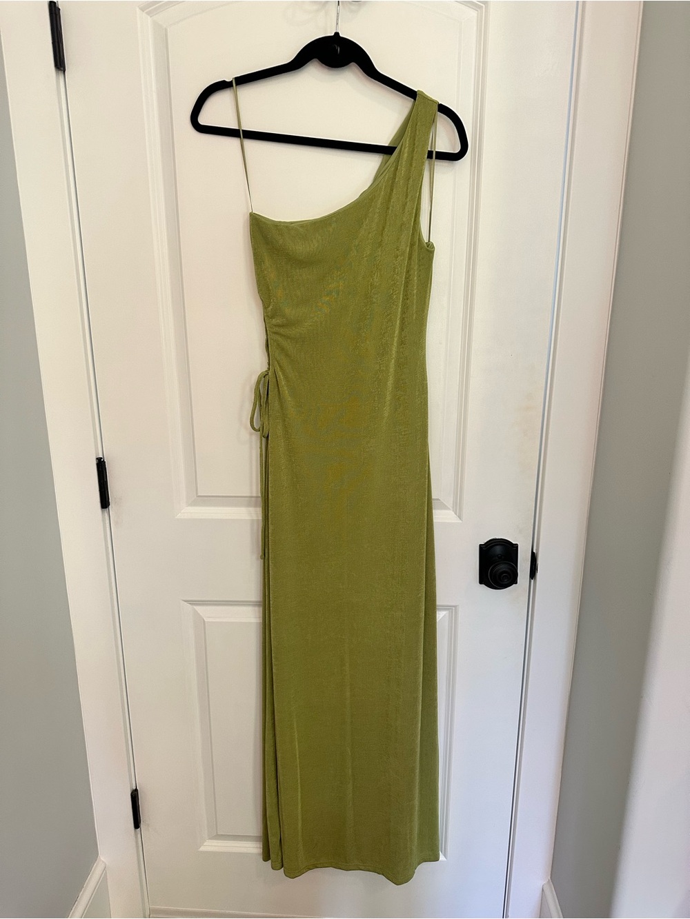 One-Shoulder Olive Green Maxi Dress with side cut out